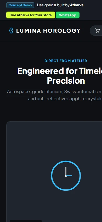 Lumina E-Commerce Timepieces Demo on Mobile